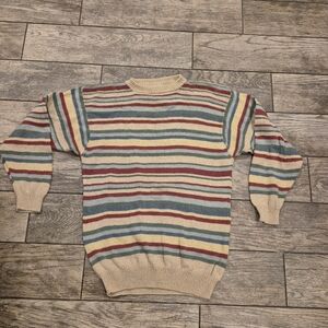 Vtg Paul Stuart Made in Scotland Sweater M Striped Cotton Grandpa Core Preppy